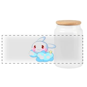 Lapin doux enfants - Boîte à biscuits avec couvercle en bois - blanc - Devant