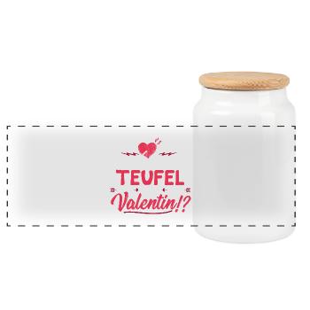 Wer zum Teufel ist Valentin? - Valentinstag Liebe - Panorama Keksdose mit Holzdeckel - Weiß - Vorne