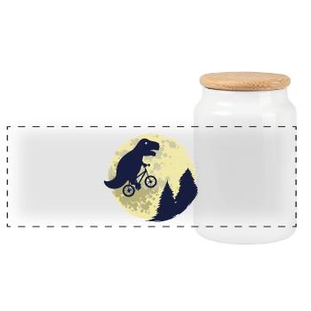 Dinosaur moon funny T-Rex gift birth - Panoramic Cookie Jar with Wooden Lid - white - Front