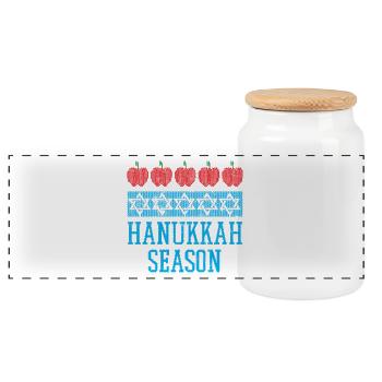 Ugly Hanukkah, Hanukkah, Festival of Lights, Gift - Panoramic Cookie Jar with Wooden Lid - white - Front