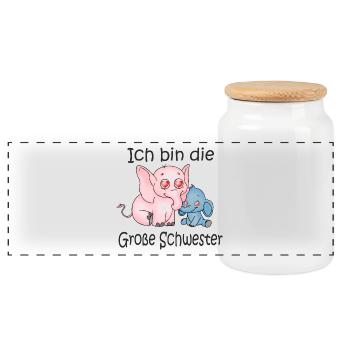 Ich Bin Die Große Schwester - Panorama Keksdose mit Holzdeckel - Weiß - Vorne