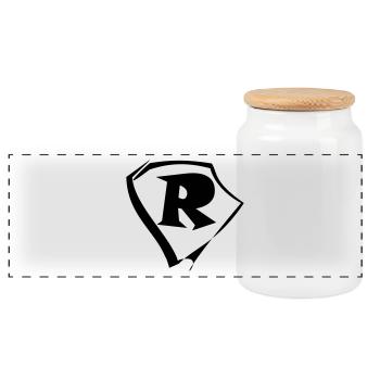 Emblem Buchstabe R Logo - Panorama Keksdose mit Holzdeckel - Weiß - Vorne