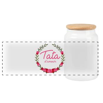 Tata d'amour - Boîte à biscuits avec couvercle en bois - blanc - Devant