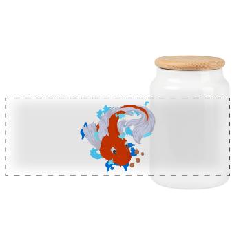 Koi Carp - Panoramic Cookie Jar with Wooden Lid - white - Front