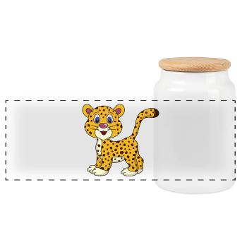 Baby Cheetah - Panoramic Cookie Jar with Wooden Lid - white - Front