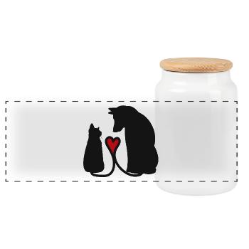 Chien et chat - Boîte à biscuits avec couvercle en bois - blanc - Devant