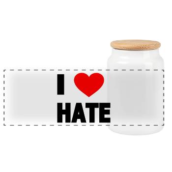 I love hate - Panoramic Cookie Jar with Wooden Lid - white - Front