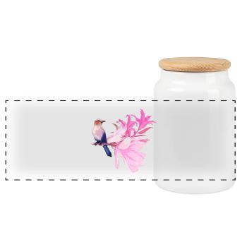 Bird with flowers - Panoramic Cookie Jar with Wooden Lid - white - Front