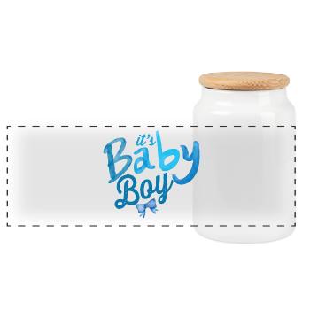 schwanger Baby Kind geboren Geburt Geschenkidee - Panorama Keksdose mit Holzdeckel - Weiß - Vorne