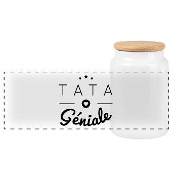 Tata géniale - Boîte à biscuits avec couvercle en bois - blanc - Devant