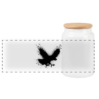 Street art bird - Panoramic Cookie Jar with Wooden Lid - white - Front