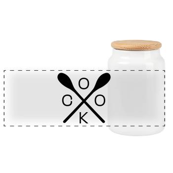 cook - Panoramic Cookie Jar with Wooden Lid - white - Front