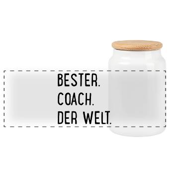 Bester Coach der Welt - Panorama Keksdose mit Holzdeckel - Weiß - Vorne