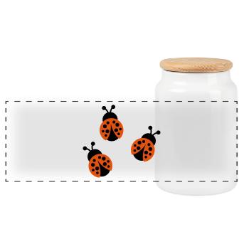 Ladybug - Panoramic Cookie Jar with Wooden Lid - white - Front
