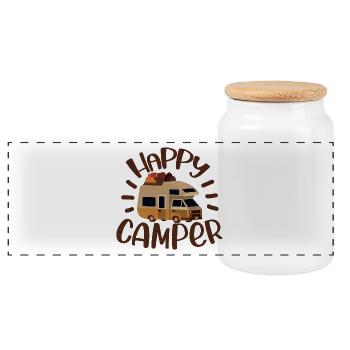 Happy Camper, Amateur de randonnée et de camping, Cadeau de camping-car - Boîte à biscuits avec couvercle en bois - blanc - Devant