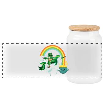 St. Patrick's unicorn dab leprechaun gift funny - Panoramic Cookie Jar with Wooden Lid - white - Front
