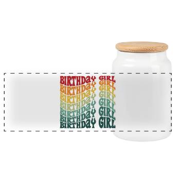 Birthday Girl Groovy Retro Vintage Birthday - Panoramic Cookie Jar with Wooden Lid - white - Front