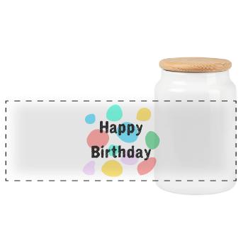 ANNIVERSARY. HAPPY BIRTHDAY. HAPPY BIRTHDAY. - Panoramic Cookie Jar with Wooden Lid - white - Front