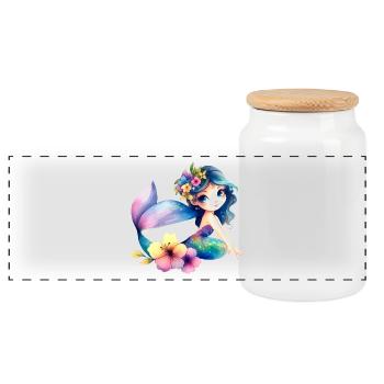 Little Mermaid with Flowers - Panoramic Cookie Jar with Wooden Lid - white - Front