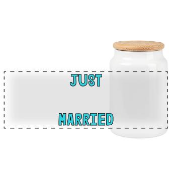 JUST MARRIED. Bachelorette party. VALENTINE'S DAY. COUPLE - Panoramic Cookie Jar with Wooden Lid - white - Front