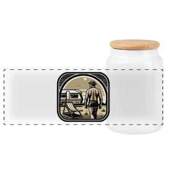 Camping holidaymakers - Panoramic Cookie Jar with Wooden Lid - white - Front
