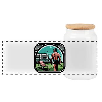 Camping holidaymakers - Panoramic Cookie Jar with Wooden Lid - white - Front