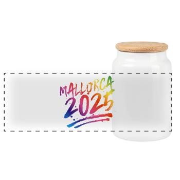 Mallorca 2025 Colorful - Panoramic Cookie Jar with Wooden Lid - white - Front