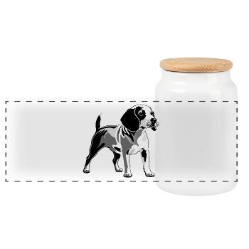 Beagle - Conception de chien de compagnie - Boîte à biscuits avec couvercle en bois - blanc - Devant