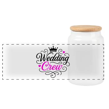 Wedding Team Bride Groom - Panoramic Cookie Jar with Wooden Lid - white - Front