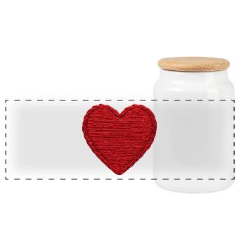 Heart in embroidered look (printed) - Panoramic Cookie Jar with Wooden Lid - white - Front