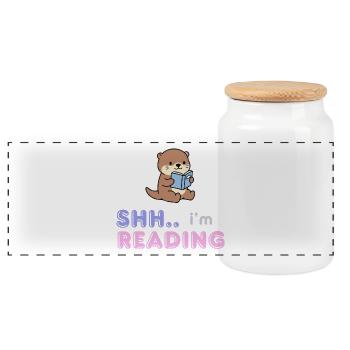 Otter Reading Buddy - Boîte à biscuits avec couvercle en bois - blanc - Devant