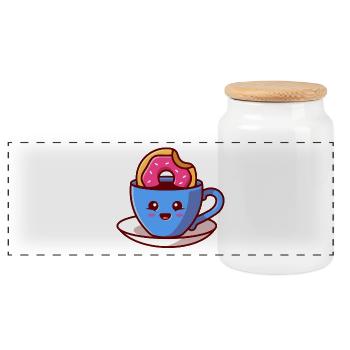 Kawaii Donut Cup Cheer - Panorama Keksdose mit Holzdeckel - Weiß - Vorne