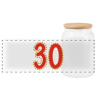30. 30 JAHRE. 30. JAHRESTAG. 30-JÄHRIGES JUBILÄUM. - Panorama Keksdose mit Holzdeckel - Weiß - Vorne