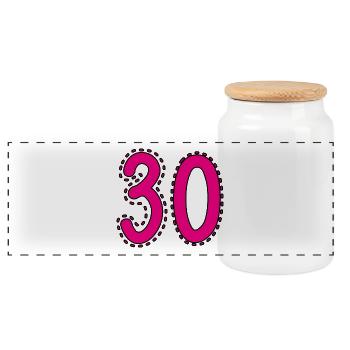 30. 30 JAHRE. 30. JAHRESTAG. 30-JÄHRIGES JUBILÄUM. - Panorama Keksdose mit Holzdeckel - Weiß - Vorne