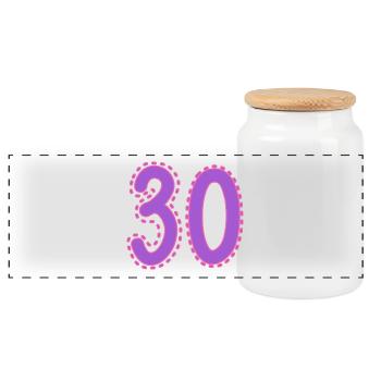 30. 30 JAHRE. 30. JAHRESTAG. 30-JÄHRIGES JUBILÄUM. - Panorama Keksdose mit Holzdeckel - Weiß - Vorne