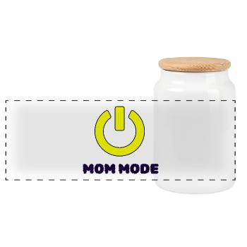 Mom Mode ON - Panoramic Cookie Jar with Wooden Lid - white - Front