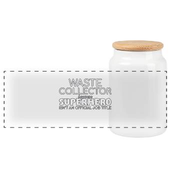 Waste collector Superhero - Panoramic Cookie Jar with Wooden Lid - white - Front
