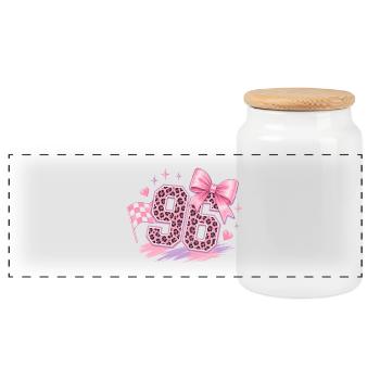 Leopard Pink 96 Glitzer - Panorama Keksdose mit Holzdeckel - Weiß - Vorne