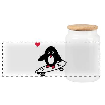pingouin avec le skate-board - Boîte à biscuits avec couvercle en bois - blanc - Devant