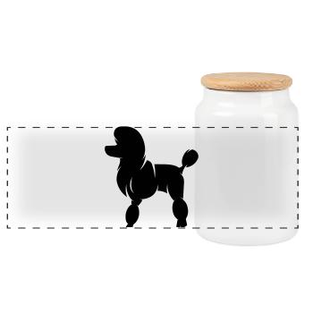 King Poodle Silhouette - Panoramic Cookie Jar with Wooden Lid - white - Front