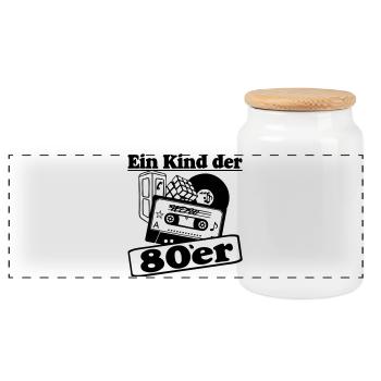 80er Party,Fun Shirt, - Ein Kind der 80er (25) - Panorama Keksdose mit Holzdeckel - Weiß - Vorne