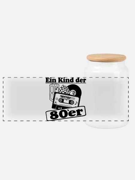 80er Party,Fun Shirt, - Ein Kind der 80er (25) - Panorama Keksdose mit Holzdeckel - Weiß