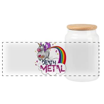 Unicorn Death Metal Rainbow - Panoramic Cookie Jar with Wooden Lid - white - Front