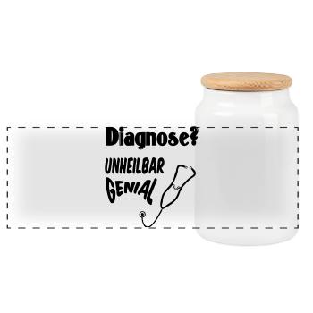Diagnose? Unheilbar genial Geschenk Medizin - Panorama Keksdose mit Holzdeckel - Weiß - Vorne