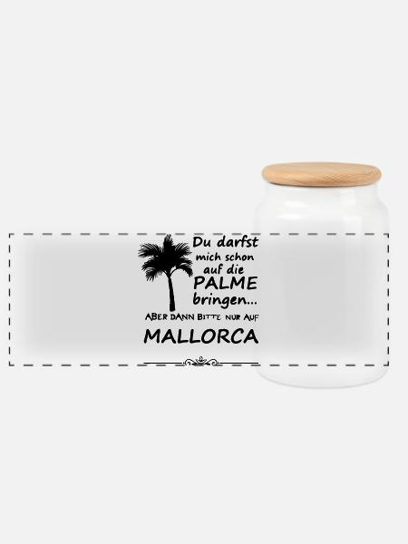 Palme auf Mallorca Urlaub Spruch Geschenk - Panorama Keksdose mit Holzdeckel - Weiß