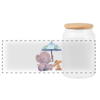 Maus und Elefant - Panorama Keksdose mit Holzdeckel - Weiß - Vorne