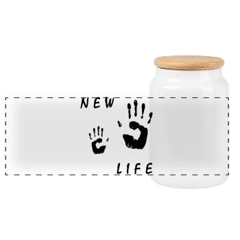 main bébé - Boîte à biscuits avec couvercle en bois - blanc - Devant