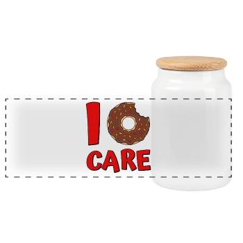 Donut disant I Care Donut en rouge - Boîte à biscuits avec couvercle en bois - blanc - Devant