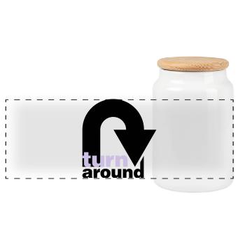 turn around | undrehen | arrow | pfeil - Panoramic Cookie Jar with Wooden Lid - white - Front