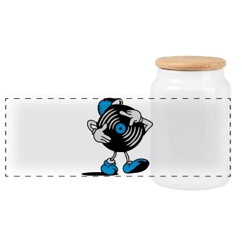 A record scratching himself - Panoramic Cookie Jar with Wooden Lid - white - Front